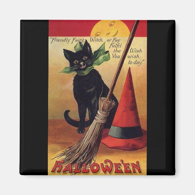 Vintages Halloween von Ellen Clapsaddle, Black Cat Magnet (Vorne)