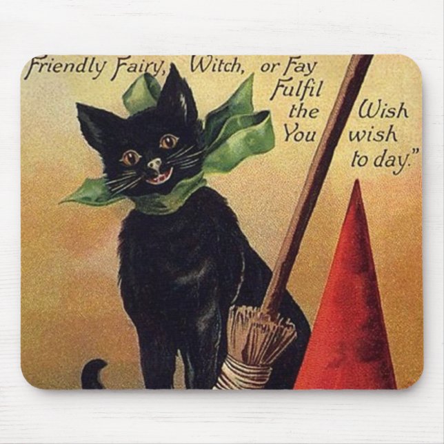 Vintages Halloween von Ellen Clapsaddle, Black Cat Mousepad (Vorne)