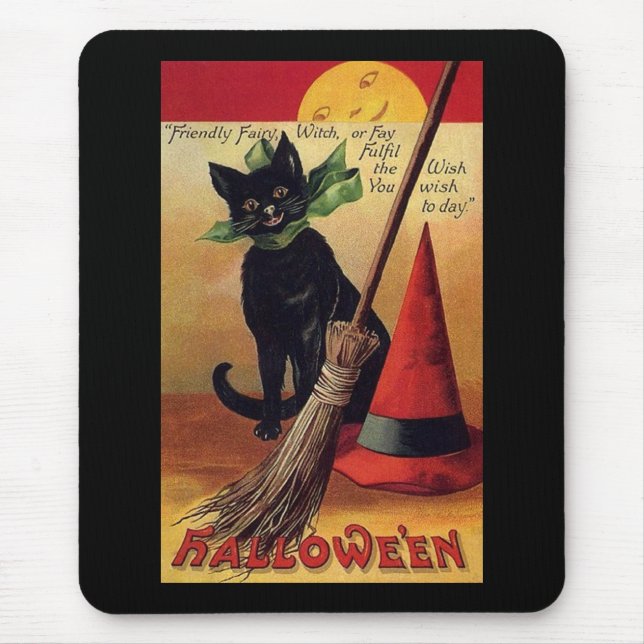 Vintages Halloween von Ellen Clapsaddle, Black Cat Mousepad (Vorne)