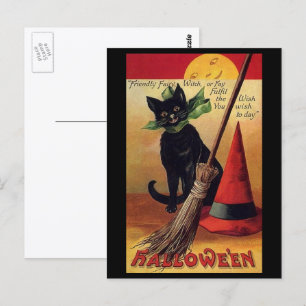 Vintages Halloween von Ellen Clapsaddle, Black Cat Postkarte