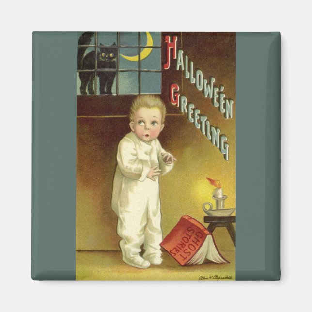 Vintages Halloween von Ellen Clapsaddle, Ghost Sto Magnet (Vorne)