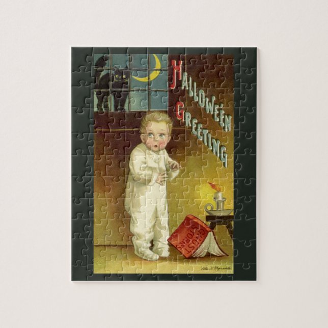 Vintages Halloween von Ellen Clapsaddle, Ghost Sto Puzzle (Vertikal)