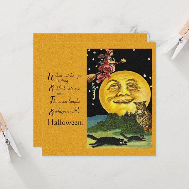 Vintages Halloween, wenn Hexen reiten Karte (Vorderseite/Rückseite Beispiel)