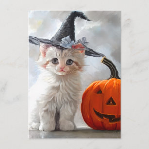 Vintages Halloween White Kitten und Jack-o'-Latern Begleitkarte
