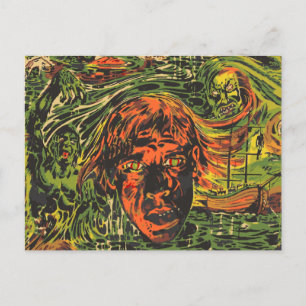 Vintages Halloween Zombies, Grafitti Street Art Postkarte