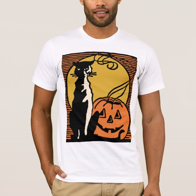 Vintages Halloweenkatze und -Jack O'Lantern Shirt (Vorderseite)