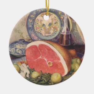 Vintages Hammabendessen mit grünen Bohnen und Kart Keramik Ornament