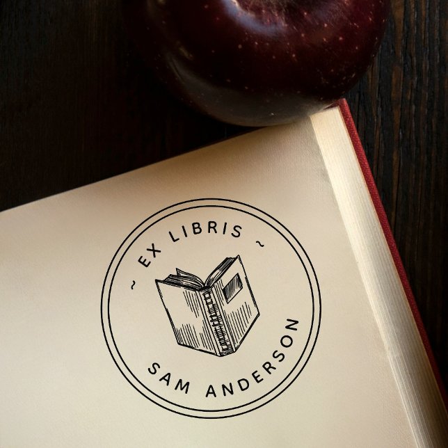 Vintages handgezeichnet Buch Runde Bibliothek Ex L Gummistempel (Von Creator hochgeladen)