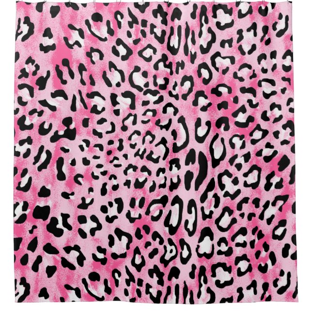 Vintages handgezogenes, nahtloses, rosa Leopon Duschvorhang (Vorderseite)
