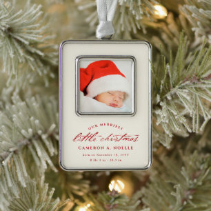 Vintages Handwriting Baby's Little Christmas Foto Rahmen-Ornament Silber