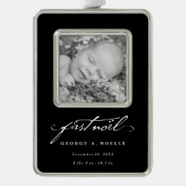 Vintages Handwriting Script Baby's First Weihnacht Rahmen-Ornament Silber