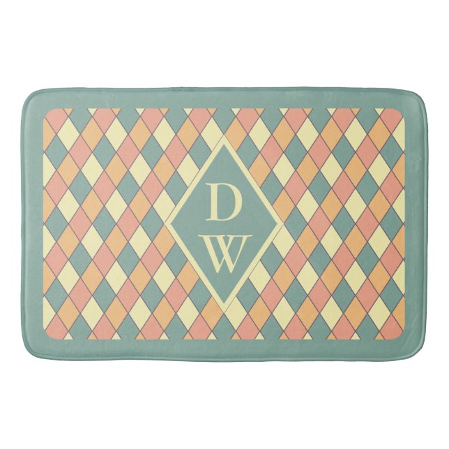 Vintages Harlequine Diagonal in Pastels Monogram Badematte (Vorderseite)