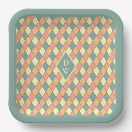 Vintages Harlequine Diagonal in Pastels Monogram Pappteller