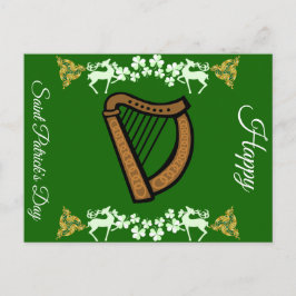 Vintages Harp Saint Patrick's Day Kleeblatt Celtic Feiertagspostkarte