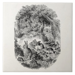 Vintages Häschen-Kaninchen 1800s Häschen-Kaninchen Fliese