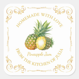 Vintages, hausgemachte Ananas-Konfitüre Quadratischer Aufkleber
