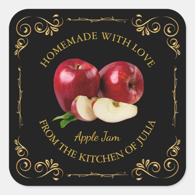 Vintages hausgemachte Apple-Marmelade-Label Quadratischer Aufkleber (Vorderseite)