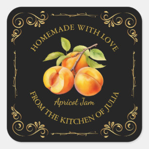 Vintages, hausgemachte Apricot-Marmelade-Label Quadratischer Aufkleber