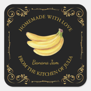 Vintages, hausgemachte Banana-Maram-Label Quadratischer Aufkleber