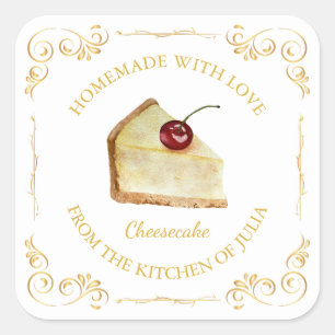 Vintages, hausgemachte Cheesecake-Platz Quadratischer Aufkleber