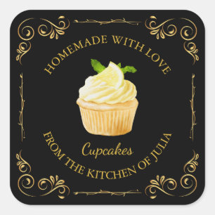 Vintages, hausgemachte Cupcake-Platz-Label Quadratischer Aufkleber