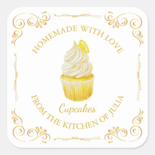 Vintages, hausgemachte Cupcake-Platz-Label Quadratischer Aufkleber