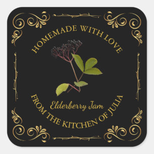 Vintages hausgemachte Elderberry-Jam-Platz-Label Quadratischer Aufkleber