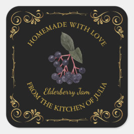 Vintages hausgemachte Elderberry-Jam-Platz-Label Quadratischer Aufkleber