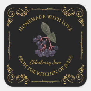 Vintages hausgemachte Elderberry-Jam-Platz-Label Quadratischer Aufkleber