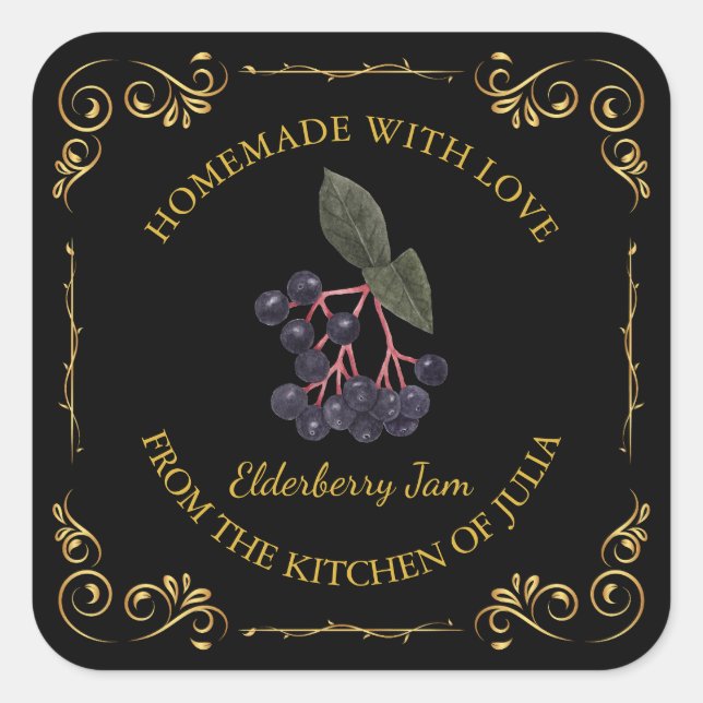 Vintages hausgemachte Elderberry-Jam-Platz-Label Quadratischer Aufkleber (Vorderseite)