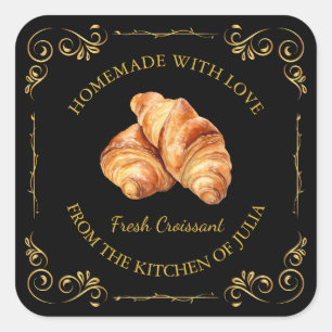 Vintages hausgemachte Frische Croissants Label Quadratischer Aufkleber
