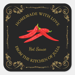Vintages, hausgemachte Hot Chili Sauce Square Labe Quadratischer Aufkleber