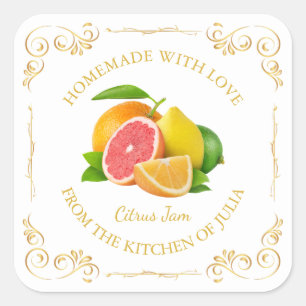 Vintages, hausgemachte Mixed Citrus Platz Quadratischer Aufkleber