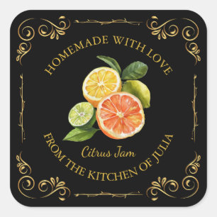 Vintages, hausgemachte Mixed Citrus Platz Quadratischer Aufkleber
