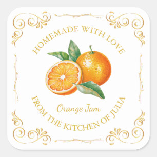 Vintages hausgemachte Orange Jam Square Label Quadratischer Aufkleber