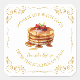 Vintages hausgemachte Pancake Sirup Square Label Quadratischer Aufkleber