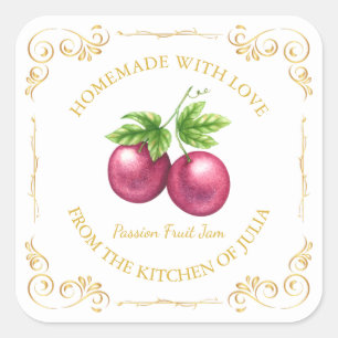 Vintages, hausgemachte Passion Fruit Jam Square La Quadratischer Aufkleber