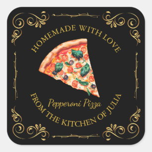 Vintages hausgemachte Pizzaplatz Quadratischer Aufkleber