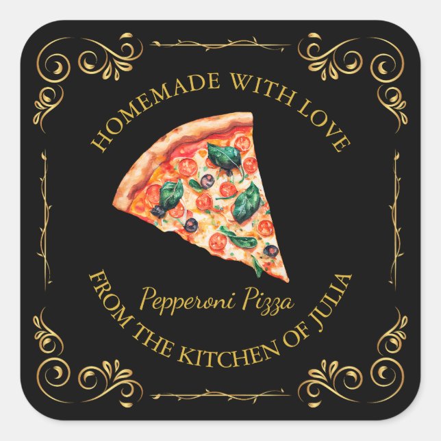 Vintages hausgemachte Pizzaplatz Quadratischer Aufkleber (Vorderseite)