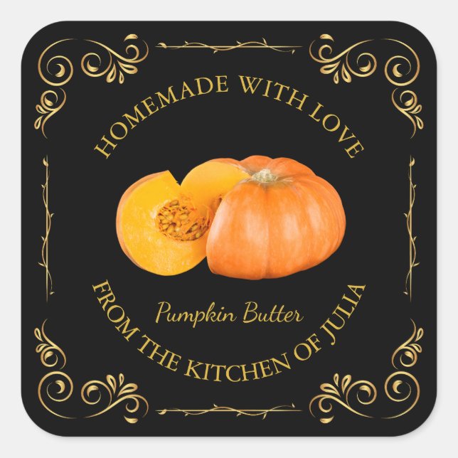 Vintages, hausgemachte Pumpkin Butter Square Label Quadratischer Aufkleber (Vorderseite)