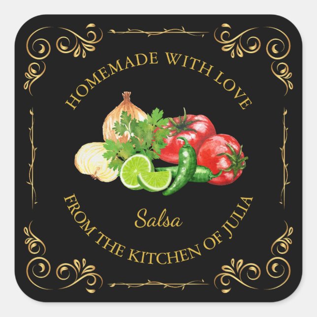 Vintages, hausgemachte Salsa-Platz Quadratischer Aufkleber (Vorderseite)