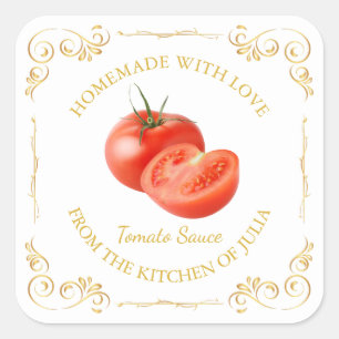 Vintages hausgemachte Tomato Sauce Square Label Quadratischer Aufkleber