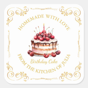 Vintages, hausgemachtes Cake Square-Label Quadratischer Aufkleber