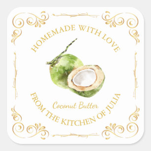 Vintages, hausgemachtes Coconut Butter Square Quadratischer Aufkleber