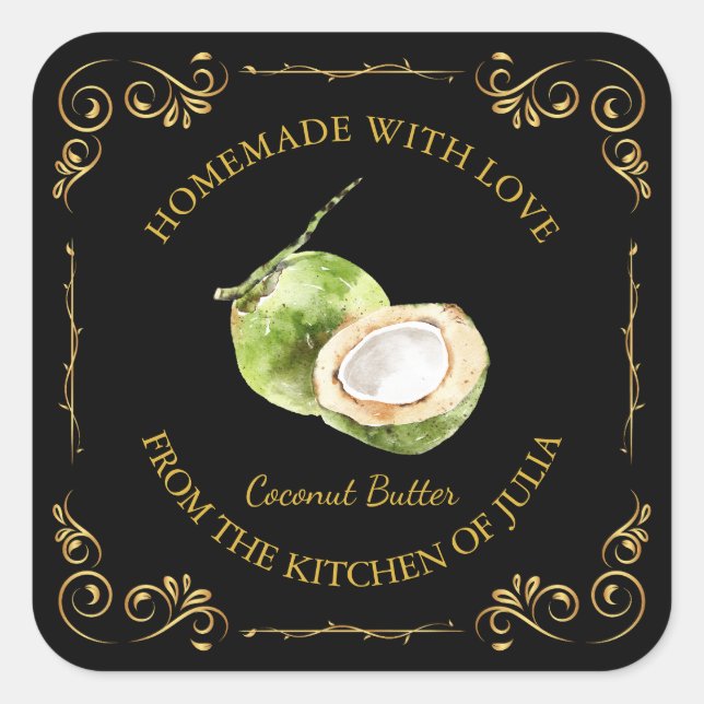 Vintages, hausgemachtes Coconut Butter Square Quadratischer Aufkleber (Vorderseite)