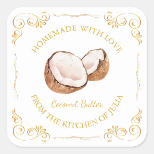 Vintages, hausgemachtes Coconut Butter Square Quadratischer Aufkleber