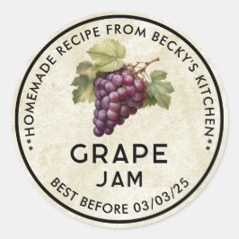 Vintages hausgemachtes Red Grapes-Konservenetikett Runder Aufkleber