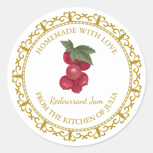 Vintages hausgemachtes Rotcurrant-Jam-Label Runder Aufkleber (Vorderseite)