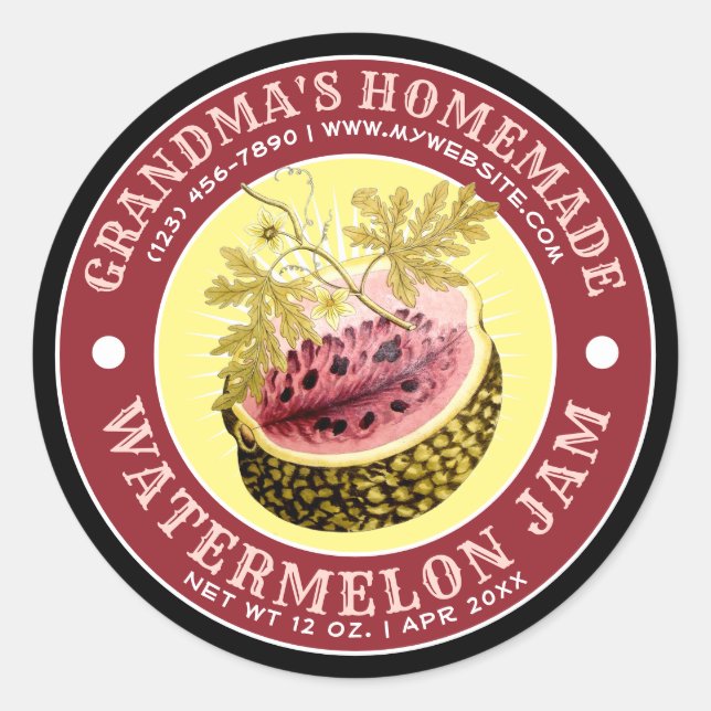 Vintages, hausgemachtes Watermelon-Jam-Label Runder Aufkleber (Vorderseite)