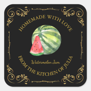 Vintages hausgemachtes Watermelon Jam Square Label Quadratischer Aufkleber